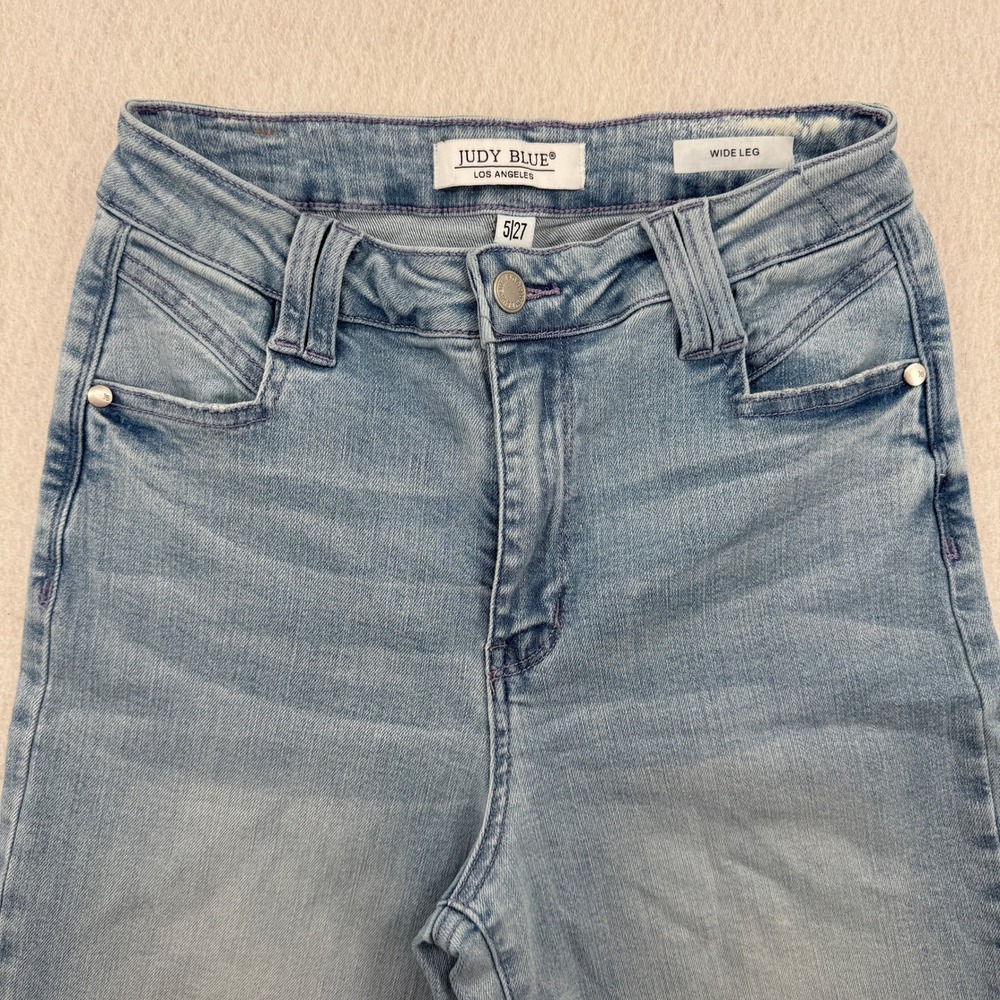 Judy Blue High Rise Wide Leg Jeans Light Wash Blue Women 5/27 (26x32) Tall Denim